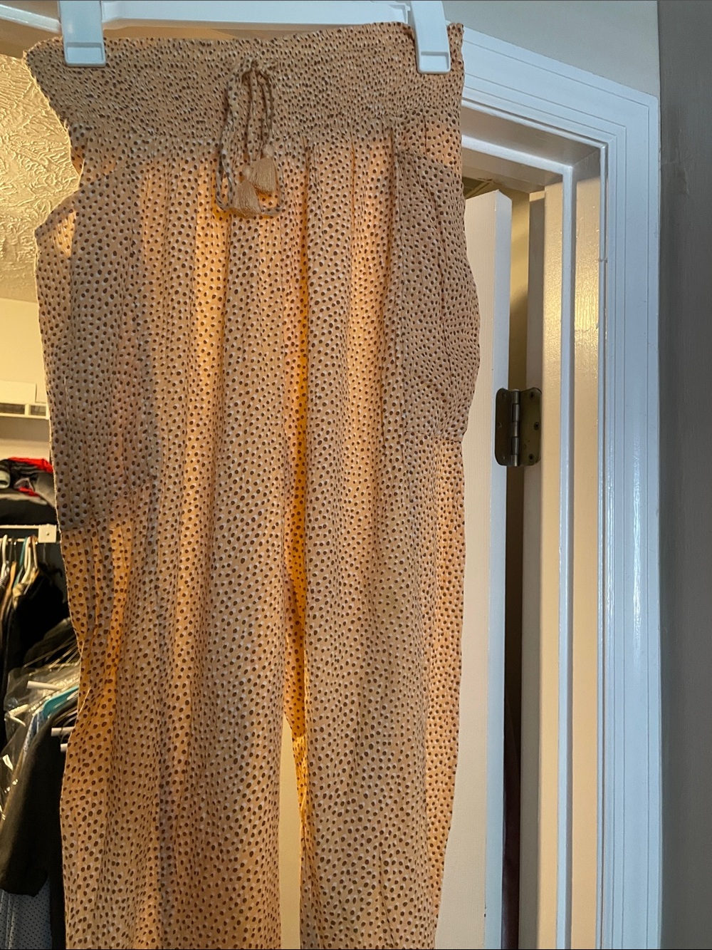 aerie Peach / light orange Polka Dot Smocked Waist Wide Leg Pants